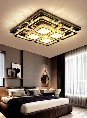 客大灯长奢方形大气水晶灯现代厅简约LED67737吸顶灯奢华厅灯饰轻