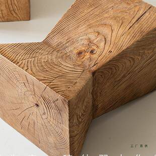 实木圆墩矮坐深纹理茶边几民宿花架中古771风摆件复沙凳发形床头