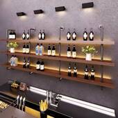 墙上酒架餐厅挂吧烧烤店吧壁式 靠酒墙铁艺多CJH层实木台简约置物