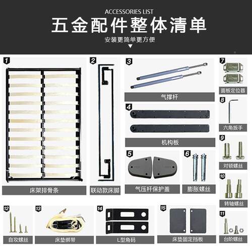 隐床形隐形床五折叠床五多金配件正翻侧翻隐床藏壁柜下功能墨菲床