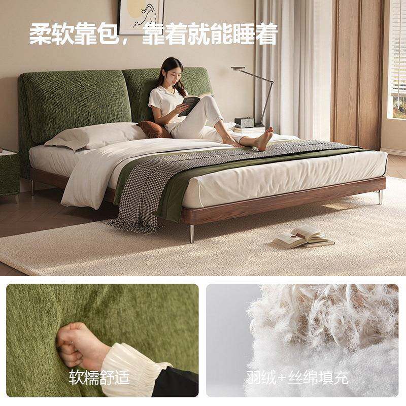 中古风大床象W#965316婚耳朵白蜡木软包布艺雪尼尔床.轻奢米复古