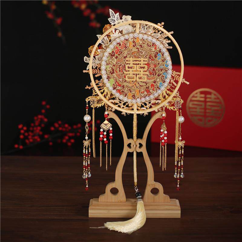 新娘中喜扇秀禾扇服团团扇m55金结婚婚礼扇古风扇子出嫁扇喜字式
