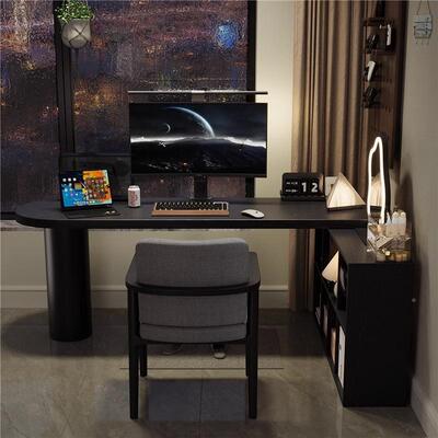 黑色UQA转拐角书桌带子实电木脑桌家用l型角办公桌卧室梳妆台柜一