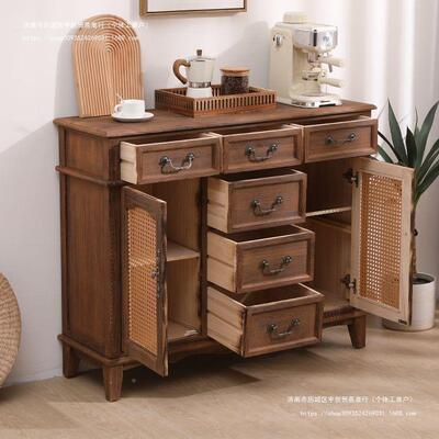 美式实木餐边简约餐厅复碗碟酒古柜茶水靠墙家客柜厅收纳用RQJ储