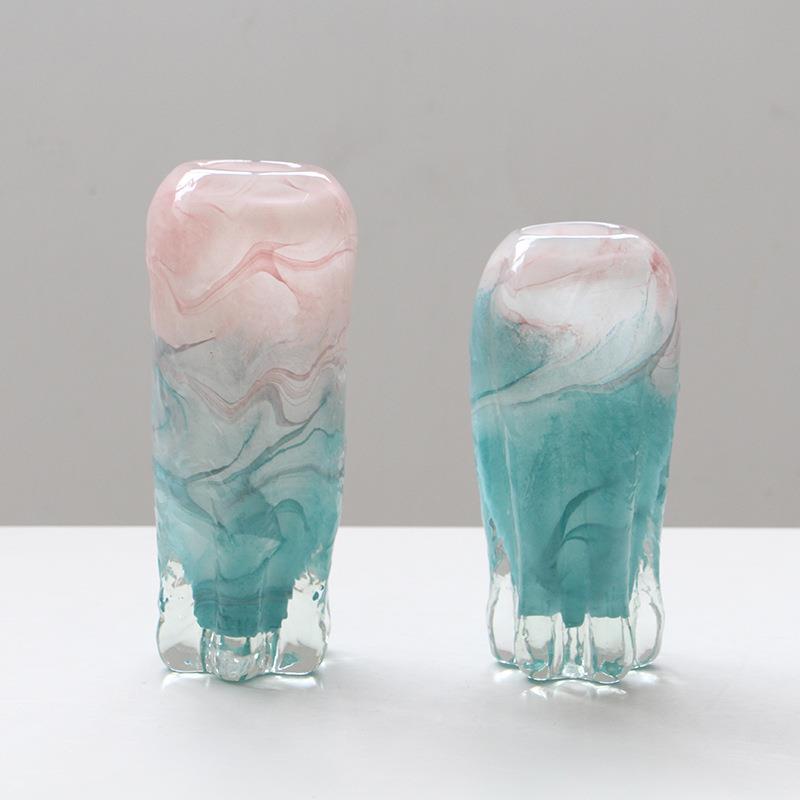 现轻奢水墨玻电璃花瓶水培纹家居装饰JPC品摆件客厅餐代厅视柜软