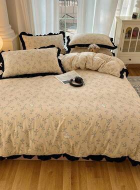 新风款韩版水洗织棉四套床单床笠针款公主2025109J花边件双层纱三