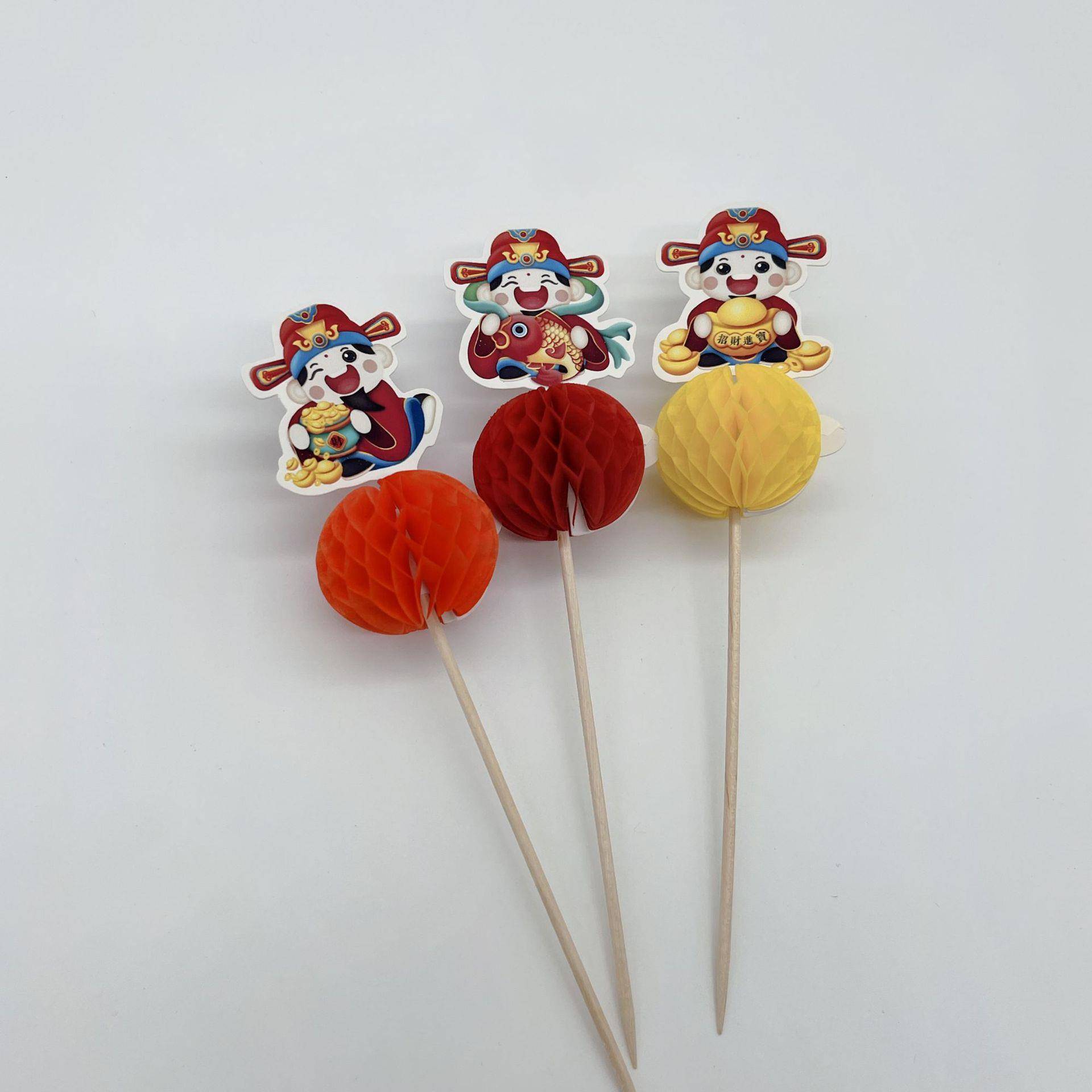 小财神可爱蜂窝小签装饰花水签果插装饰品饰装装果TDA饰花牙签