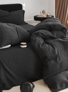 A类母婴SS200004四级双层纱床上件套棉纯全棉2023新秋款冬极简黑