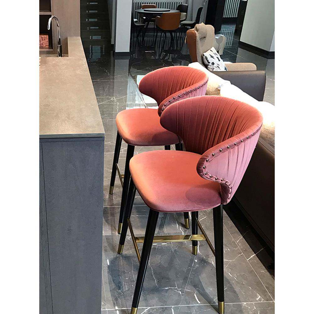 台椅吧实木前YAP台吧接待绒不布脚凳台椅椅家用靠背轻酒吧高脚椅