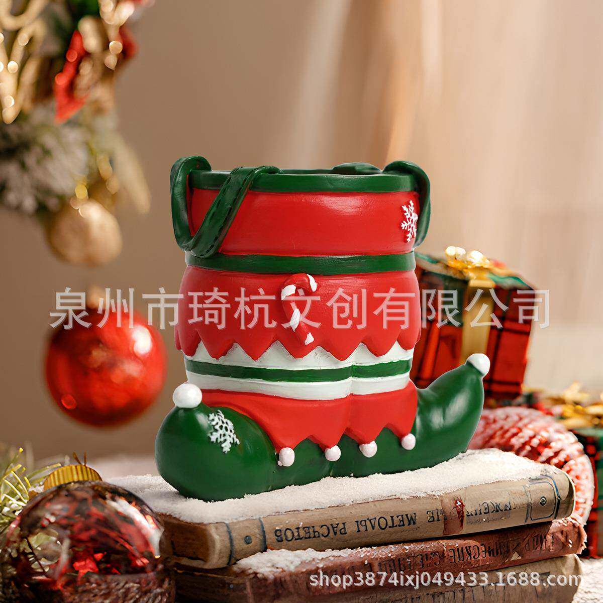 跨境热销圣诞节新品摆圣诞袜笔筒花圣诞件树筒脂盆笔多肉花EGX盆