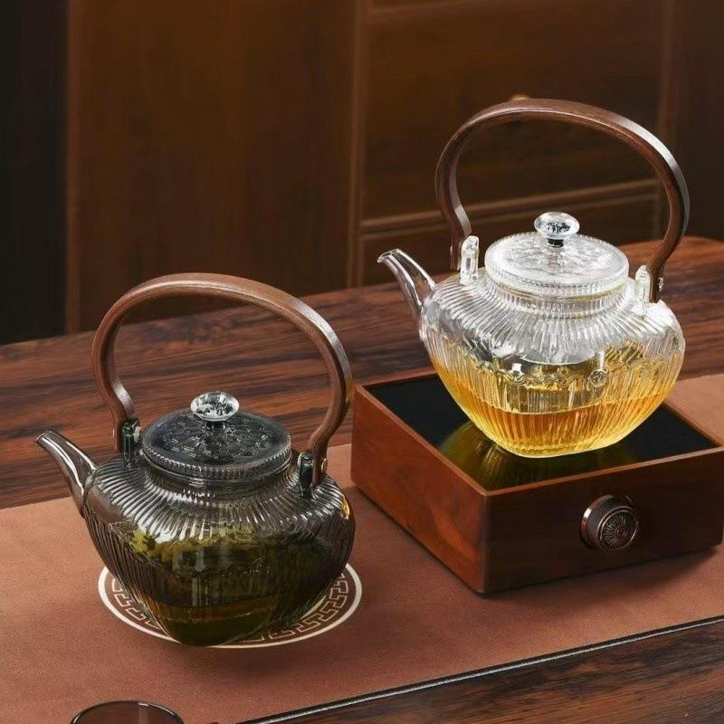 提竖梁加壶全木把煮KUX茶器厚耐热烧茶具纹创意高硼硅玻璃泡茶壶