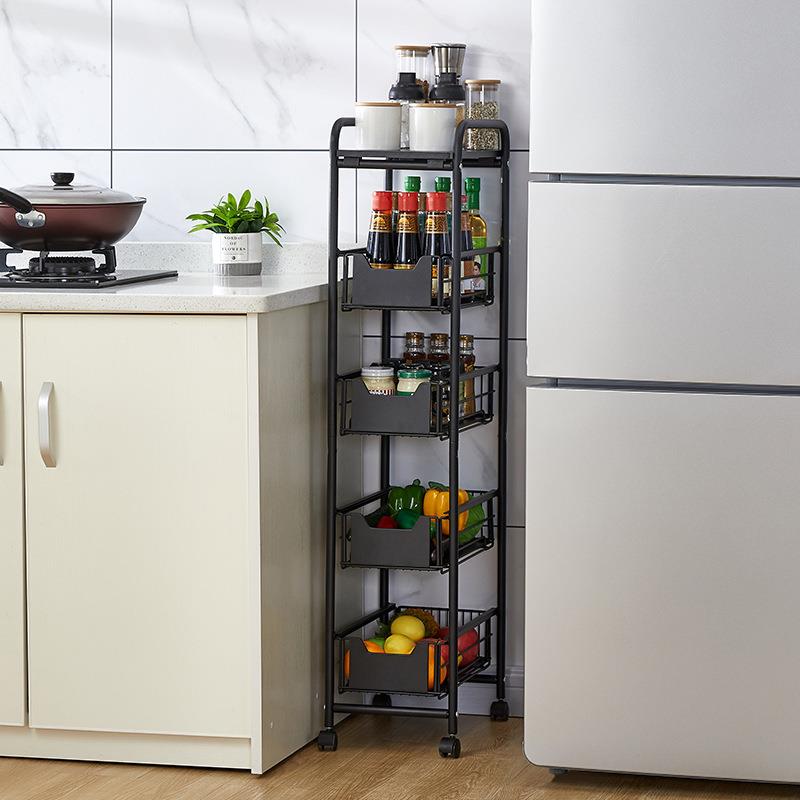 夹缝收纳置物架缝间隙推车厨房冰箱缝隙JDO置物卧架室生侧卫壁收