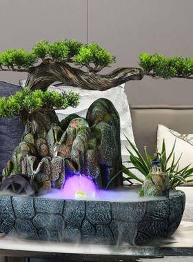 山流水喷摆件客厅迎客泉H19065松山水盆风景循环水景水假球装饰送