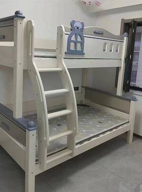 复式儿OGY二楼床实低木童上下床滑滑梯上下铺楼梯爬梯双层床高子