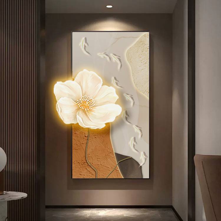 现代轻奢玄关装饰画灯画九鱼壁画客厅入户正对门壁画走廊过道挂画图片