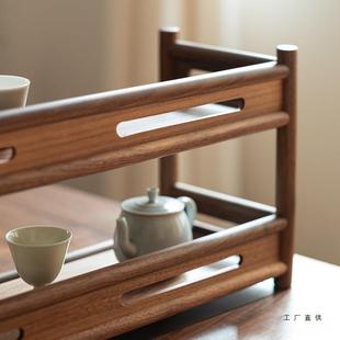 新中式胡室桃木实木桌面博古架置物架SMQ茶收茶黑架茶具纳架