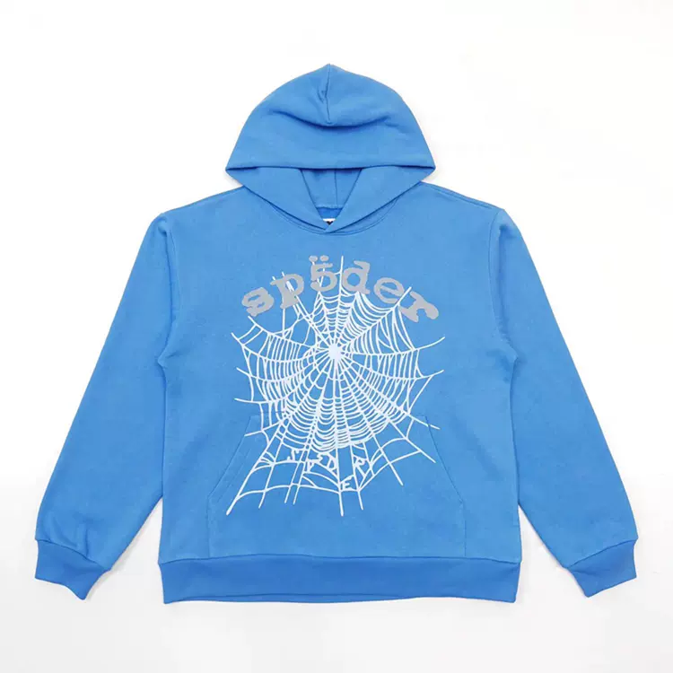 Sp5der FW23 【Stock x version】HOODIE PINK TC 蜘蛛网潮牌男女同款套头卫衣帽衫 蓝色 尺码：S-XXL  831