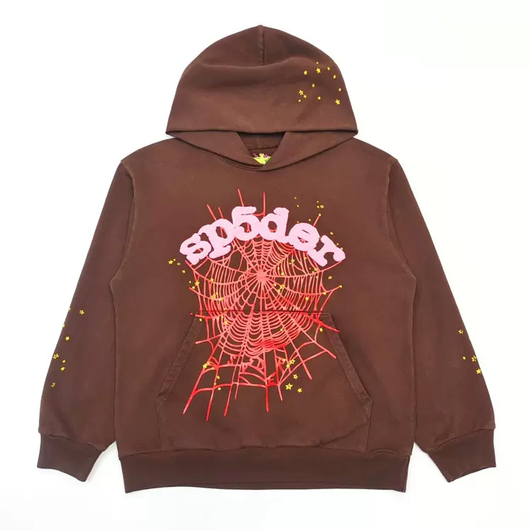 Sp5der FW22 【Stock x version】 HOODIE  Brown angel 555帽衫蜘蛛网潮牌男女同款套头卫衣帽衫  棕色 S-XXL  817