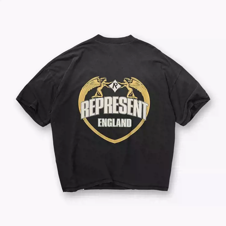 REPRESENT Angel Border T-Shirt 天使翅膀R英文logo做旧破坏脏洗圆领短袖t恤  颜色：复古白 水洗黑 尺码：S M L XL  REP274