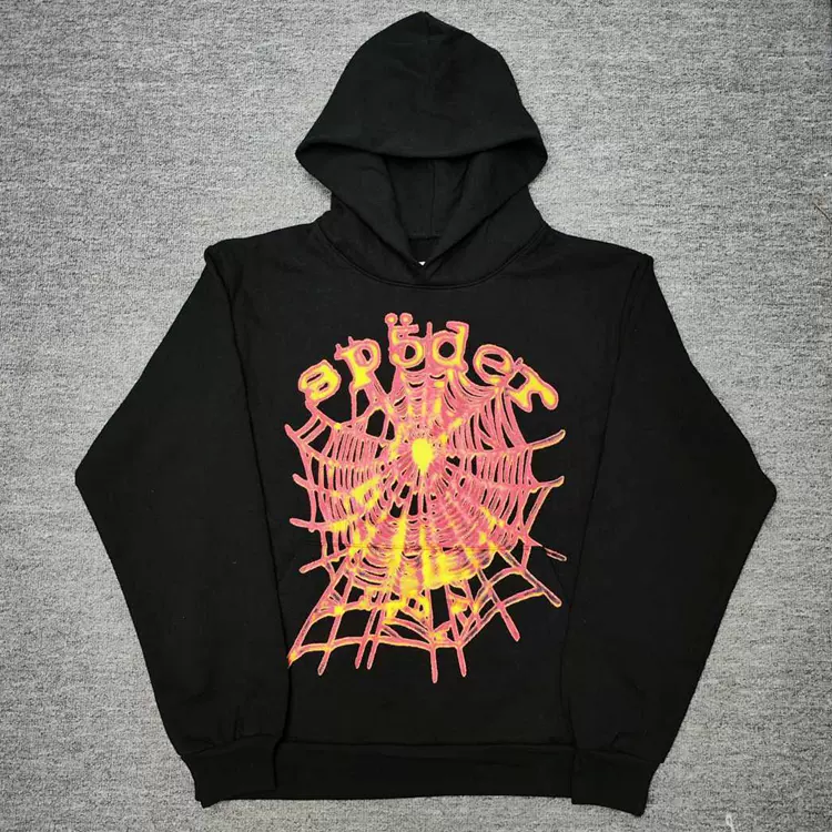Sp5der 【Stock x version】FW25 HOODIE PINK TC 蜘蛛网潮牌男女同款套头卫衣帽衫 黑色 尺码:S-XXL 863