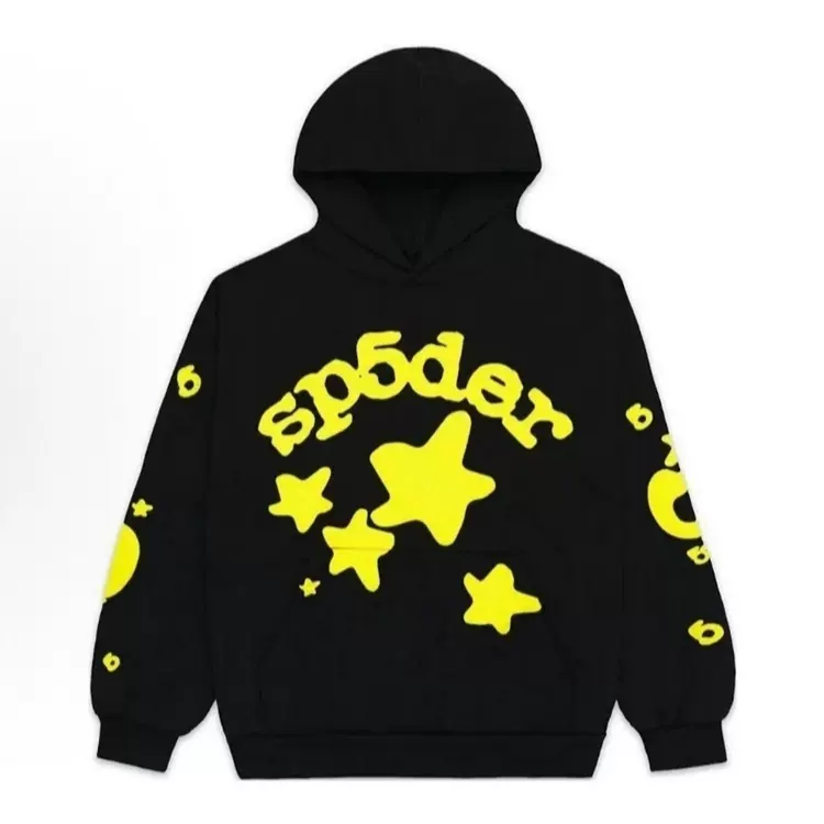 【Stock x version】SP5DER-FW24-1-黑色黄字母 蜘蛛网潮牌男女同款套头卫衣帽衫  尺码：S-XXL  800