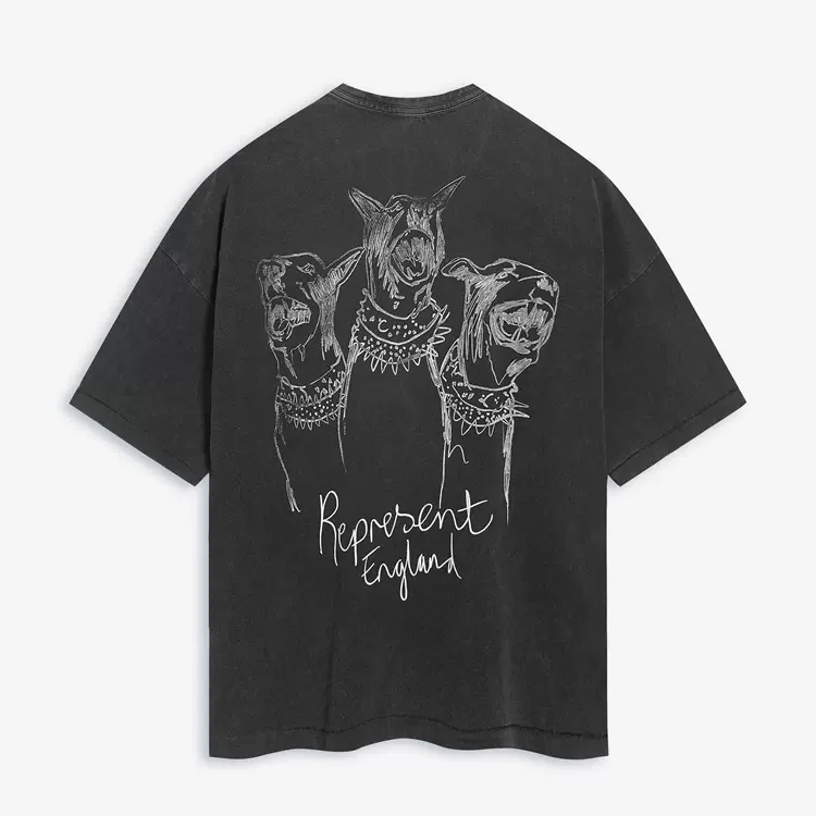 Rrepresent Hand Drawn Thoroughbred T-Shirt 恶犬杜宾犬手绘短袖t恤  颜色：水洗黑 复古白 尺码：S M L XL  REP271