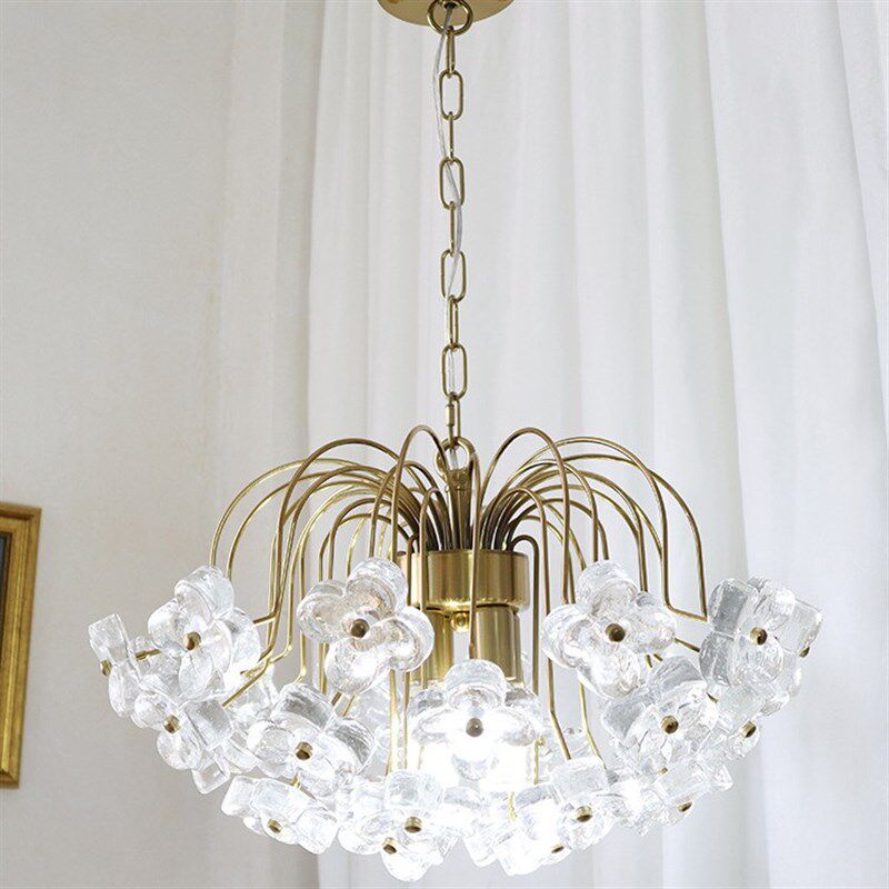 美式复古卧室吊灯四叶花冰种玻璃灯中古女孩房衣帽间卧室书房吊灯