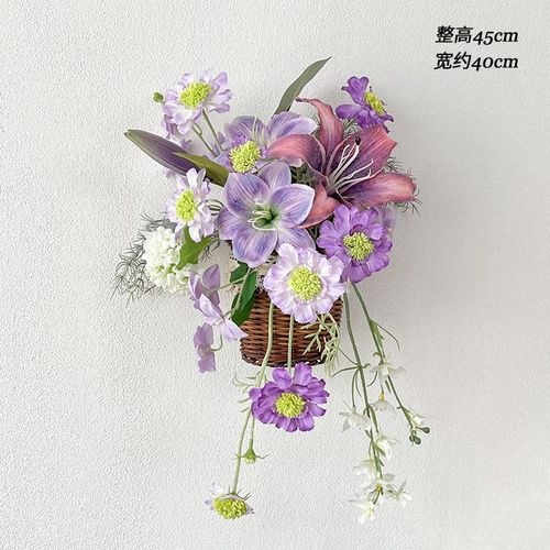 藤编花篮仿真花挂墙装饰墙壁假花挂篮摆设拍照壁挂氛围绢花花艺