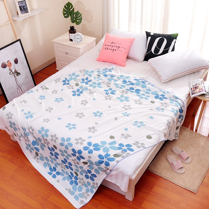 竹纤维单人毛巾被印花 150*200毛巾被凉感天丝被子礼品包邮