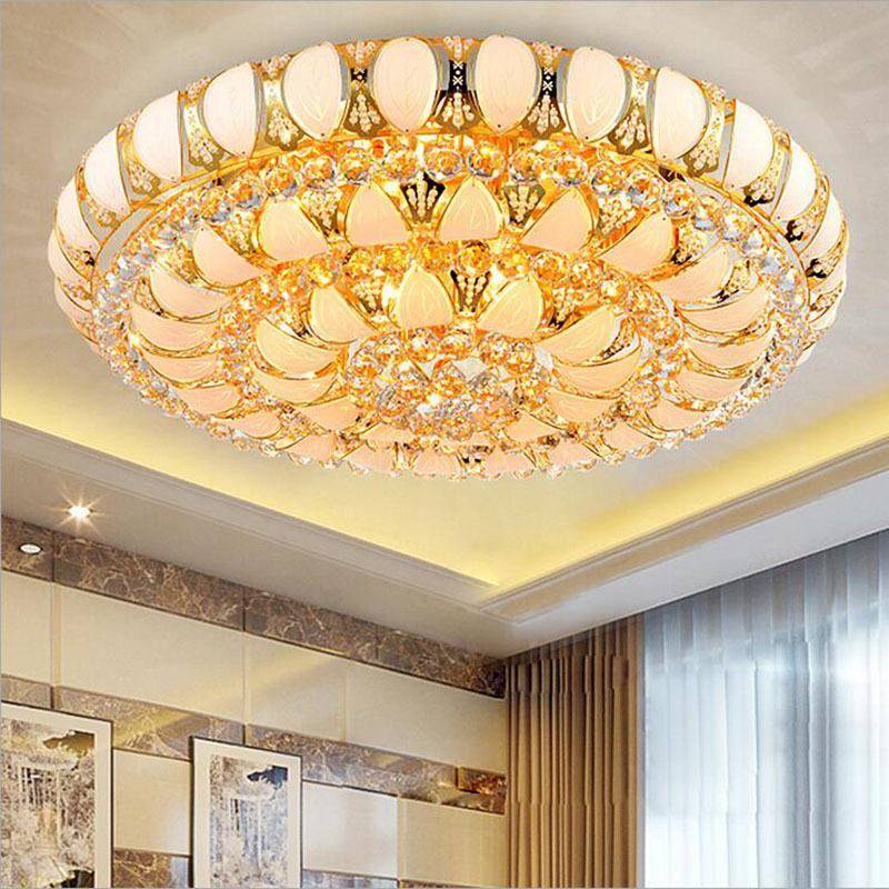 金色圆水晶led吸顶形灯客厅卧室小树叶灯欧式酒大堂工程灯具小树
