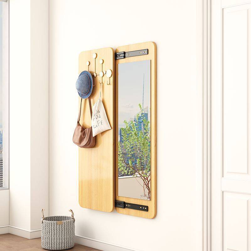 9sa实木隐形穿衣镜推拉关闭门厅镜子全身可遮挡壁挂暗藏式玄关全