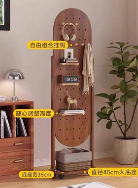 穿洞洞全身镜地镜家用卧室衣帽架一板体衣镜落可旋转移动试FIC衣