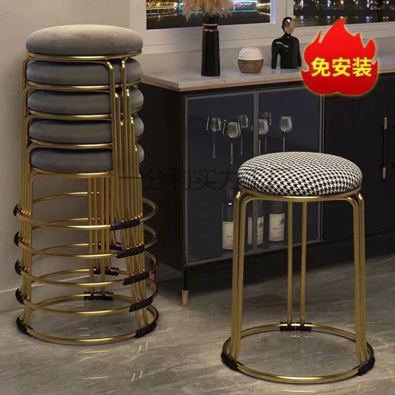 凳子家用餐桌凳子可叠放钢筋吃饭凳子批发酒店圆凳餐厅创意高板凳