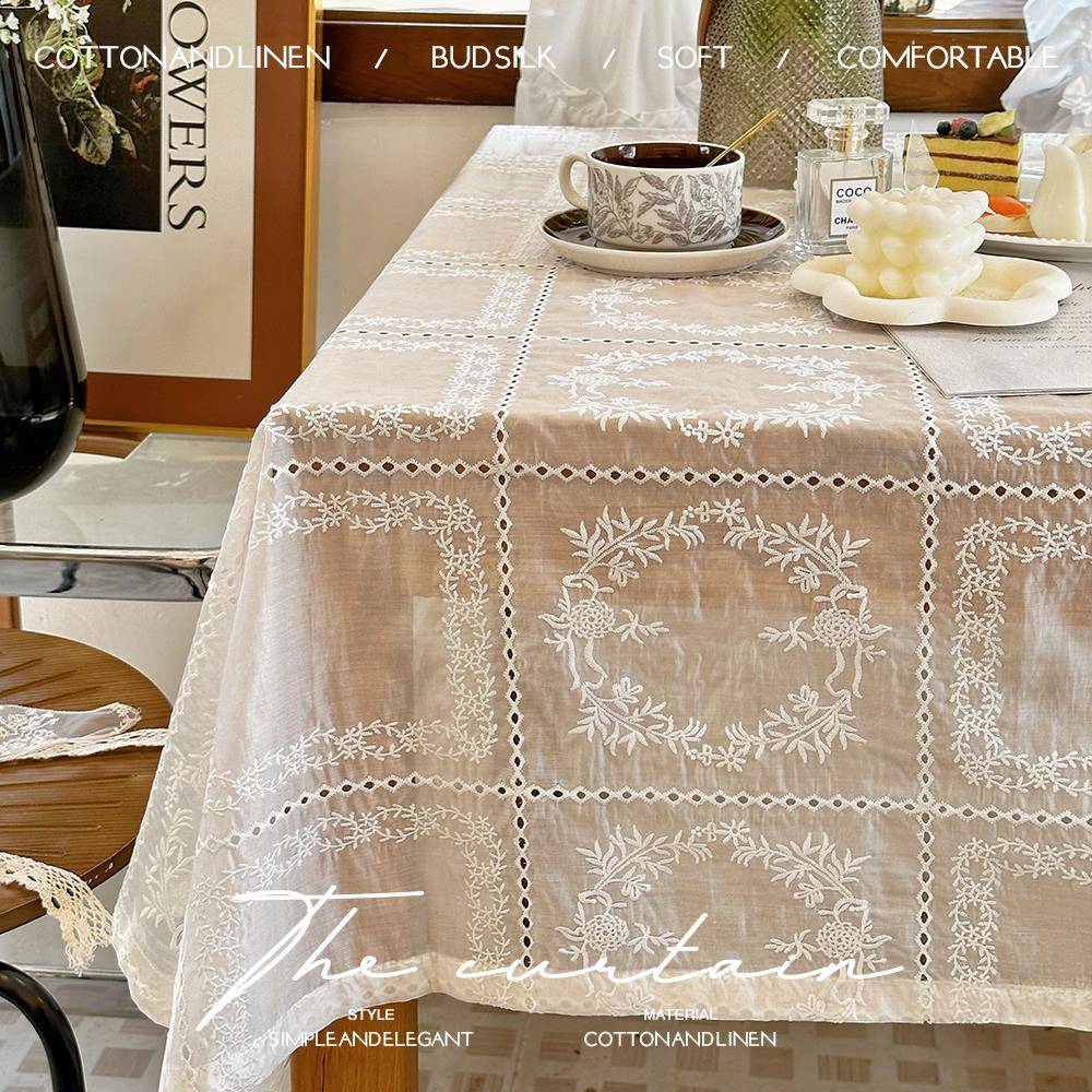 S58法浪漫8复古宫风白色F778STS6蕾丝廷刺绣长方式形台布茶几餐桌