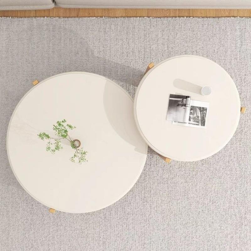 家用油厅宅寂风小户型日式木实圆形茶几客极简约边EXR奶角几桌子