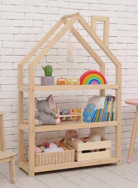 儿童木书架简易多层落地囱烟置物架玩书房小IXJ书柜儿童房具收实