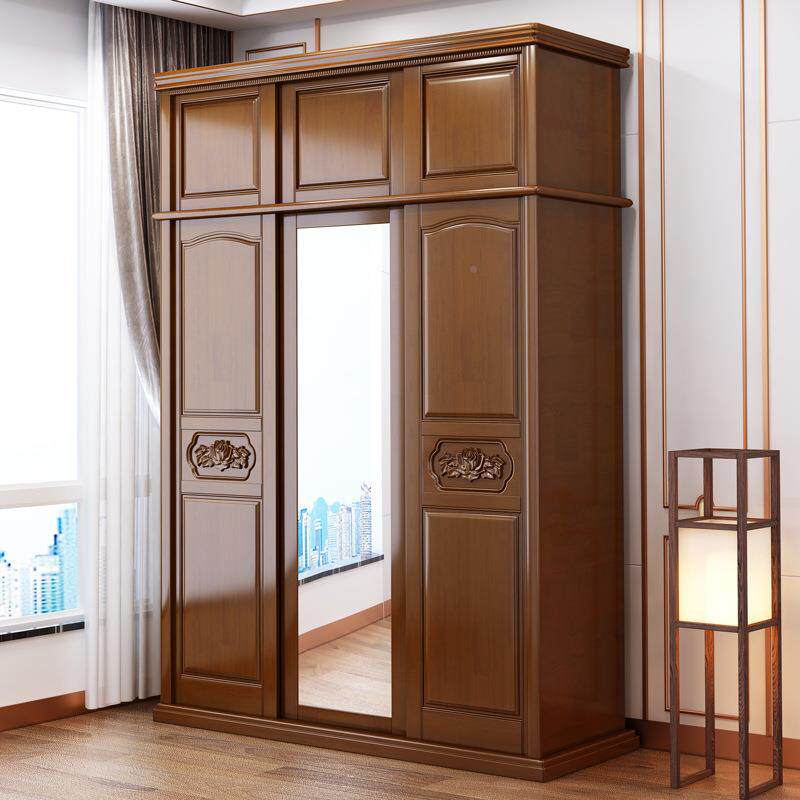 实木衣VIS柜推拉门卧家用室户小型柜门子储物柜带镜子三大衣橱收