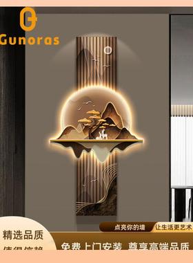 ?现轻奢玄客关装饰画厅挂画竖版山d水画发光画leFh(h(h($灯壁代画