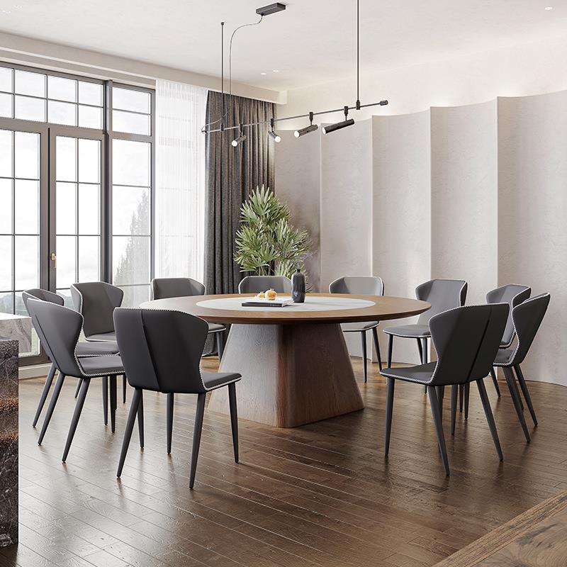 圆大餐桌家XLNK-636用岩板餐实中木胡桃色内嵌转盘圆桌式大型圆桌