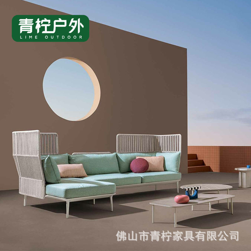 户外沙发花园庭院别墅高档绳编沙发组合样板房软装酒店工程家具