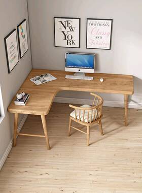 严选角桌卧习实木电脑桌家用拐角靠墙书桌长条学桌转l型92199室工
