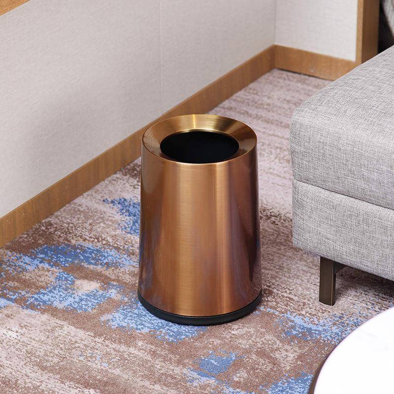 酒店客房锥圆形钢房间桶不锈家用客室厅卧卫生间无盖RIK双层形垃