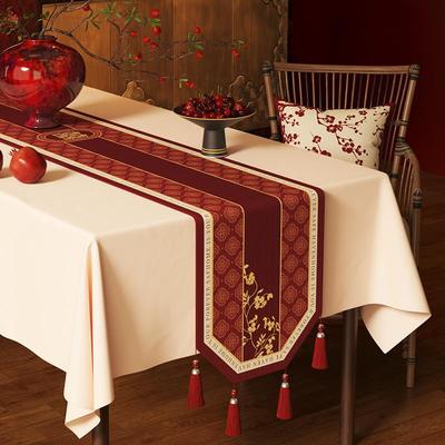 结茶几桌边旗红色庆茶35299桌茶旗电视柜长条防尘盖喜布餐婚柜台
