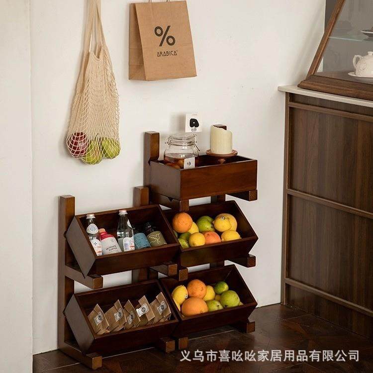 简约中古实架木置物架多774格厅收纳客厅杂物陈列餐厨房展蔬菜示