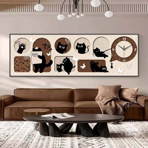 中古风闸电表箱装画客厅饰大尺寸配时电箱遮挡画带钟表电钟HBL挂