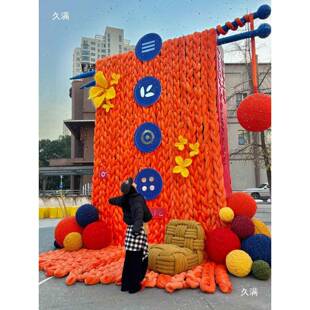 感秋冬橱窗岛tlznhj#$毛线装置挂装毯术毛线编织抽象艺饰店空间美