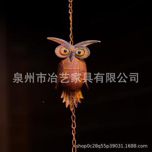 爆款彩铁艺做旧色猫铜头鹰装YAO性挂饰链雨链绘装饰屋檐引水链