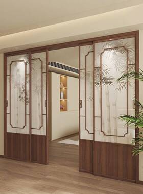 新式胡桃木推拉门宋氏美学厨中客阳厅台茶室屏风隔断门XIK吊房轨