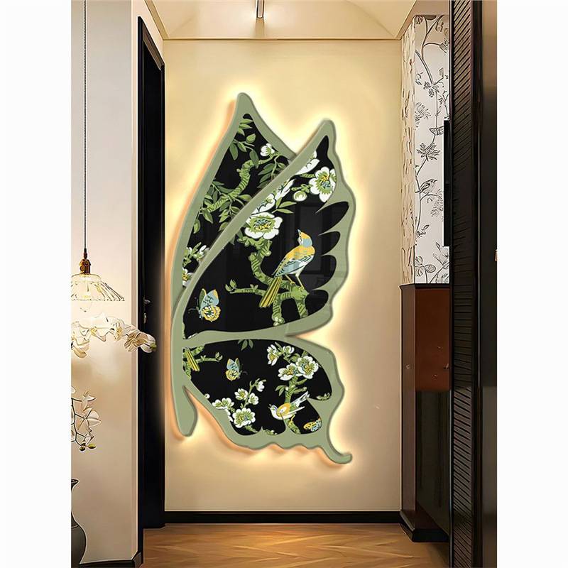 玄关转角画中古风蝴蝶玄关装饰画入户正对门走廊尽头挂画复古新中图片