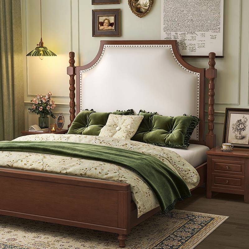 A524复古美式木床主卧双人床法实式F76968M6软主公大床1.5包米轻